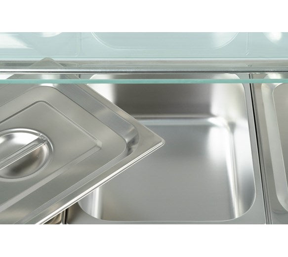 GRADED - Quattro Bain Marie Heated Display Unit. 5 x 1-2 GN Pans & Lids With Glass Surround