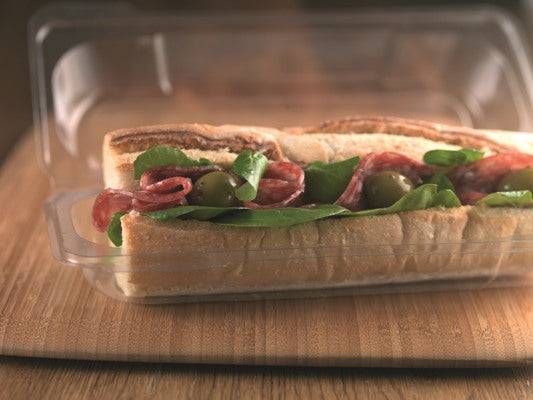 Case of 200 12 inch Baguette Containers with Hinged Lids