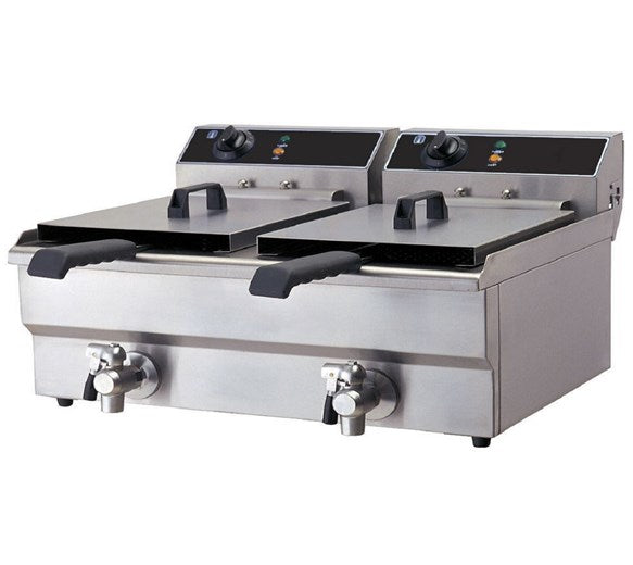 Quattro Twin 2 x 19 Litre Tank Commercial Fryer With Drain Taps