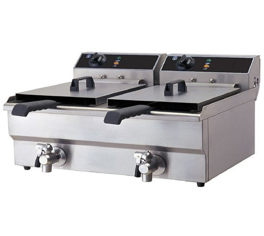 Quattro Twin 2 x 19 Litre Tank Commercial Fryer With Drain Taps