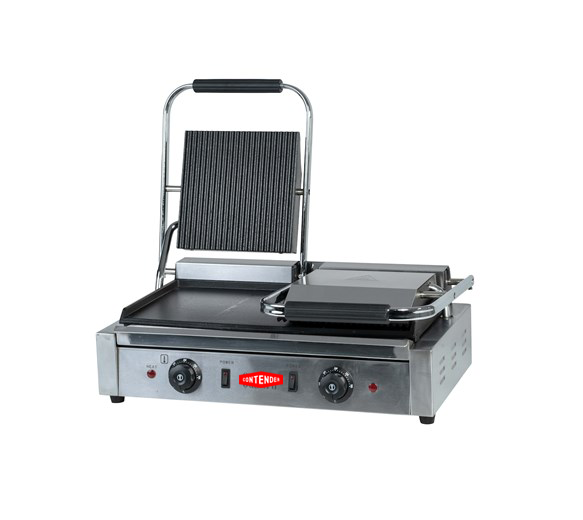 Contender 395mm Twin Panini Press (Ribbed Top & Flat Base) – Heavy Duty Grilling & Fast Service