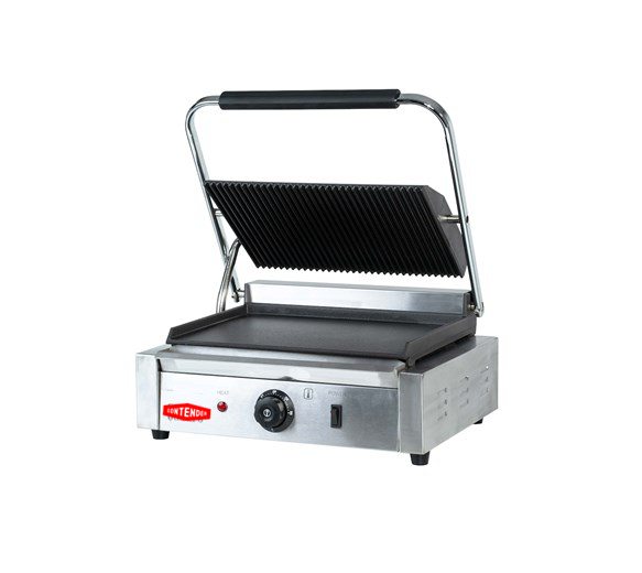 Contender 395mm Single Panini Press (Ribbed Top & Flat Base) – Versatile Grilling & Fast Service
