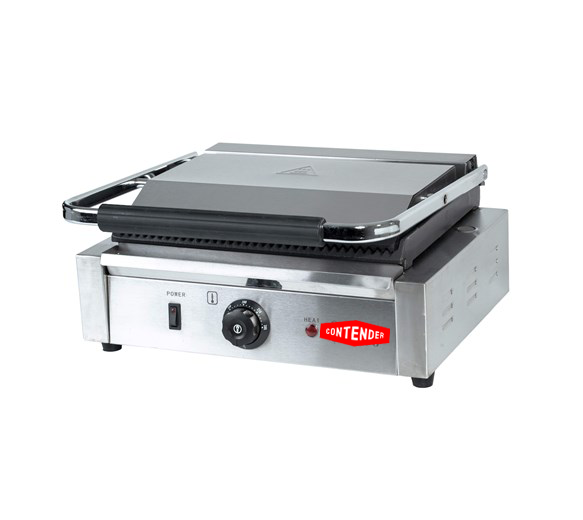 Contender 395mm Single Panini Press (Ribbed Top & Bottom Plates) – Heavy Duty Grilling & Fast Service