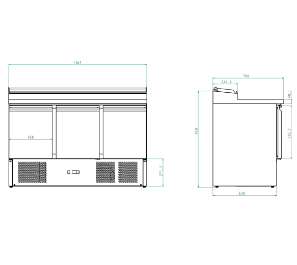 Gastroline PS300 Refrigerated Pizza Prep Counter 8 x 1/6 GN Pan Size Top