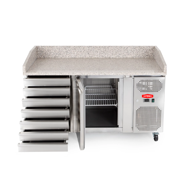 Contender 1 Door Refrigerated Prep Counter (Granite Top & 7 Dough Drawers) – Efficient Food Prep & Chilled Storage