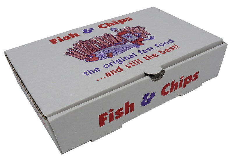 Case of 100 Small Print Fish and Chips Box 'Traditional'