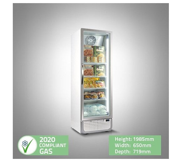 Husky 364 Litre PRO Single Glass Door Display Freezer White Retro Style