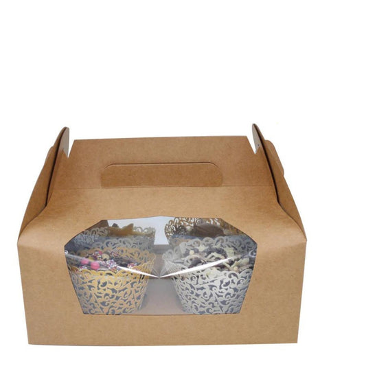 Case of 100 4 Cupcake Kraft Box with Handle