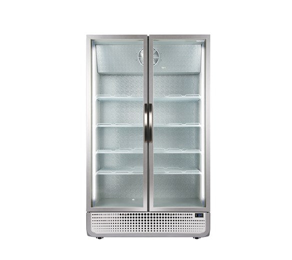 Husky 975L White PRO Mega Double Glass Door Display Fridge