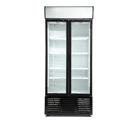 Contender 783L Commercial Double Glass Door Fridge - Hinged Doors
