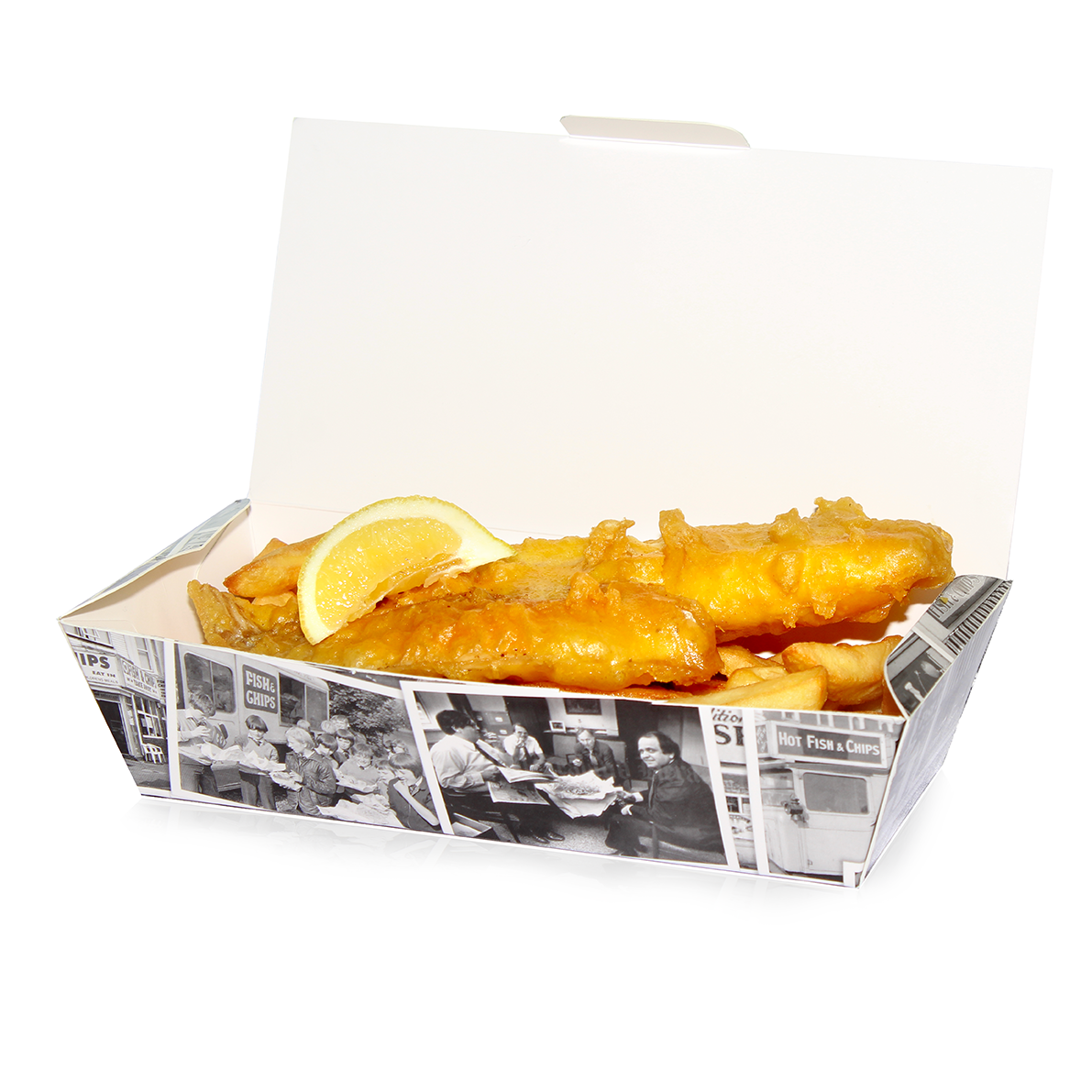 Medium Fish and Chip Box 'Retro Newsprint'x150s | GM Packaging UK ...