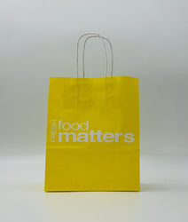 Case of 100 Yellow Printed Paper Bags with Twisted Handles