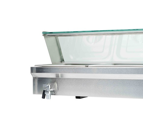 Quattro Bain Marie Heated Display Unit. 4 x 1/2 GN Pans & Lids With Glass Surround