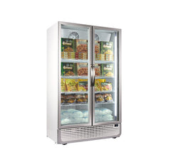 Husky 771 Litre PRO Double Glass Door Display Freezer White Retro Style 8 Shelves
