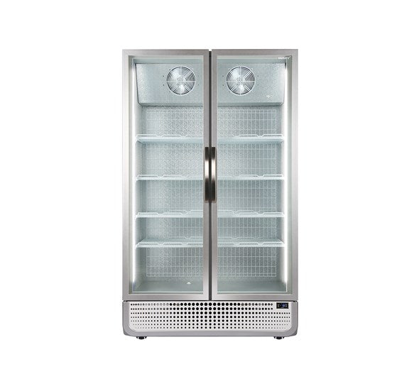 Husky 771 Litre PRO Double Glass Door Display Freezer White Retro Style 8 Shelves