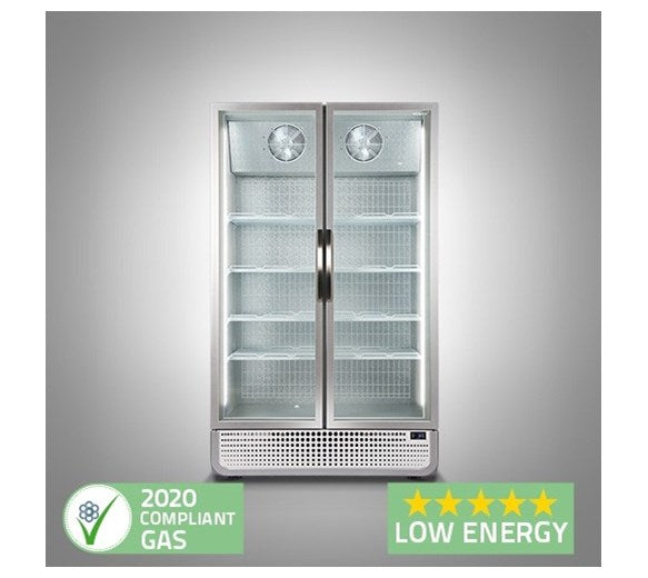 Husky 771 Litre PRO Double Glass Door Display Freezer White Retro Style 8 Shelves