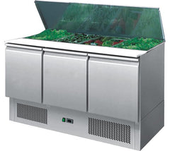 Gastroline S903 Saladette 3 Door Refrigerated Prep Counter With Lift Up Lid