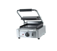 Quattro Heavy Duty Single Panini Contact Grill Ribbed Top and Flat Bottom Plates