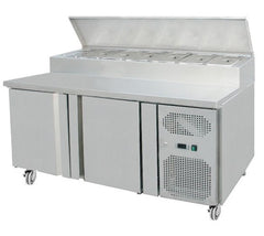 Gastroline 2 Door Refrigerated Sandwich & Pizza Prep Counter With Fitted Castors