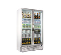 Husky 885 Litre PRO Mega Double Glass Door Display Fridge Chiller White 8 Shelves