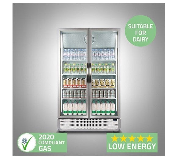 Husky 975L White PRO Mega Double Glass Door Display Fridge