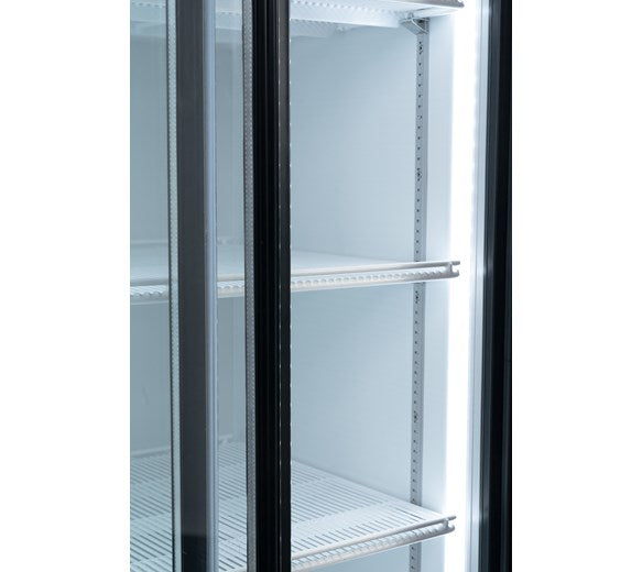 Contender 783L Commercial Double Glass Door Fridge - Sliding Doors